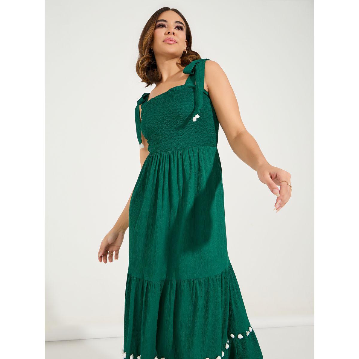 فستان ميدي سادة بتفاصيل مزمومة-women-clothing-dresses-image-5