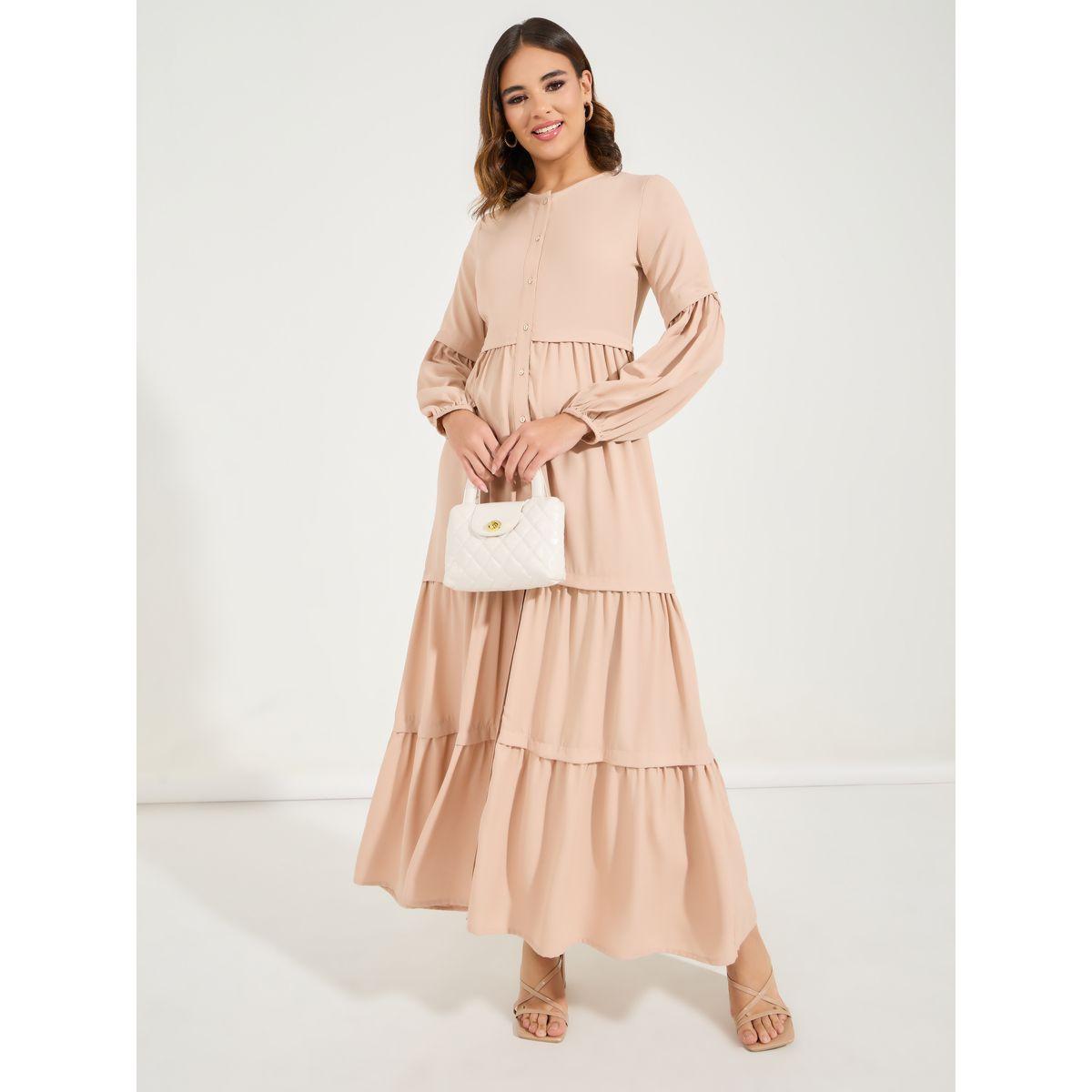 فستان طويل سادة بكسرات مع ازرار-women-clothing-dresses-image-6