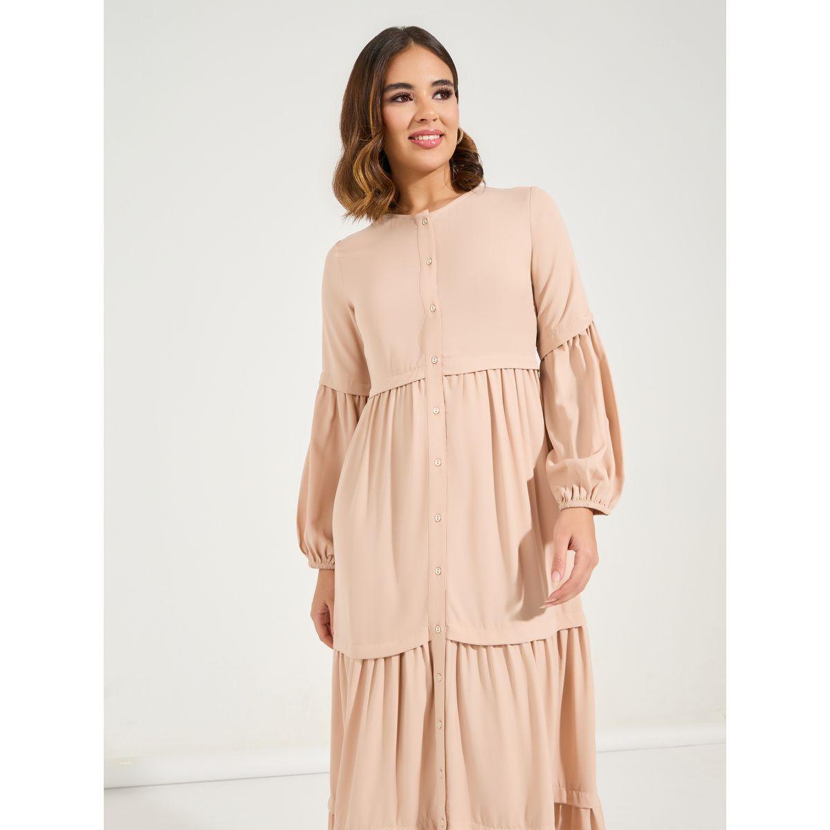 فستان طويل سادة بكسرات مع ازرار-women-clothing-dresses-image-5