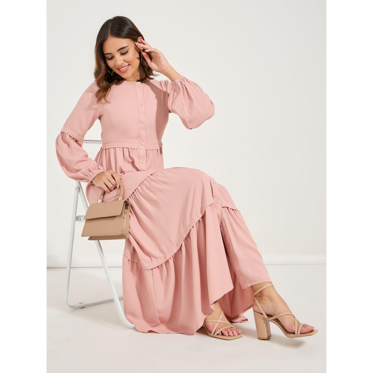 فستان طويل سادة بكسرات مع ازرار-women-clothing-dresses-image-1