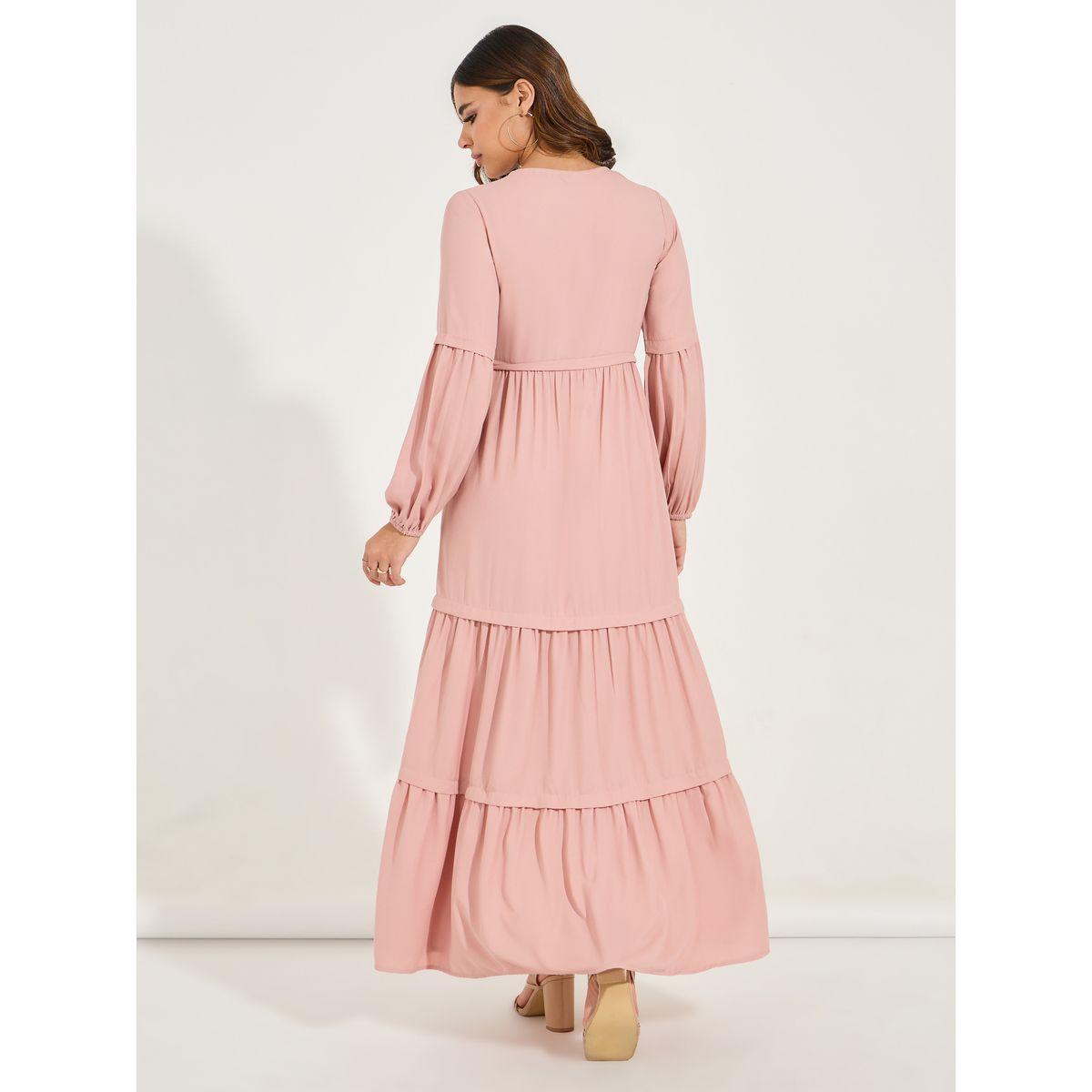 فستان طويل سادة بكسرات مع ازرار-women-clothing-dresses-image-6