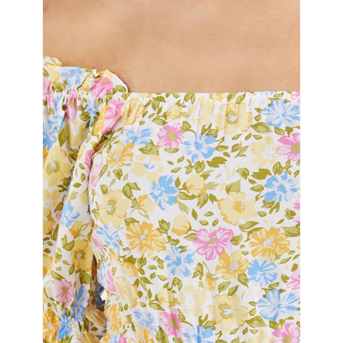 فستان ميدي بياقة واسعة وطبعة زهور-women-clothing-dresses-image-5