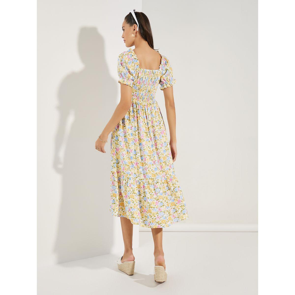 فستان ميدي بياقة واسعة وطبعة زهور-women-clothing-dresses-image-7