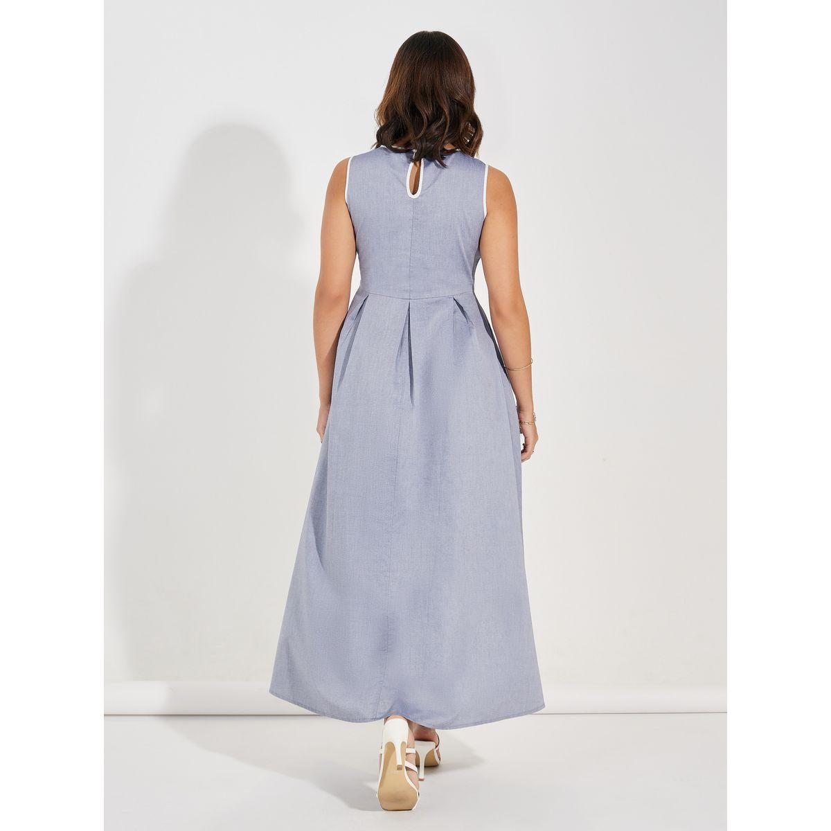 Styli Contrast Trim Box Pleat Detail Maxi Dress-women-clothing-dresses-image-4