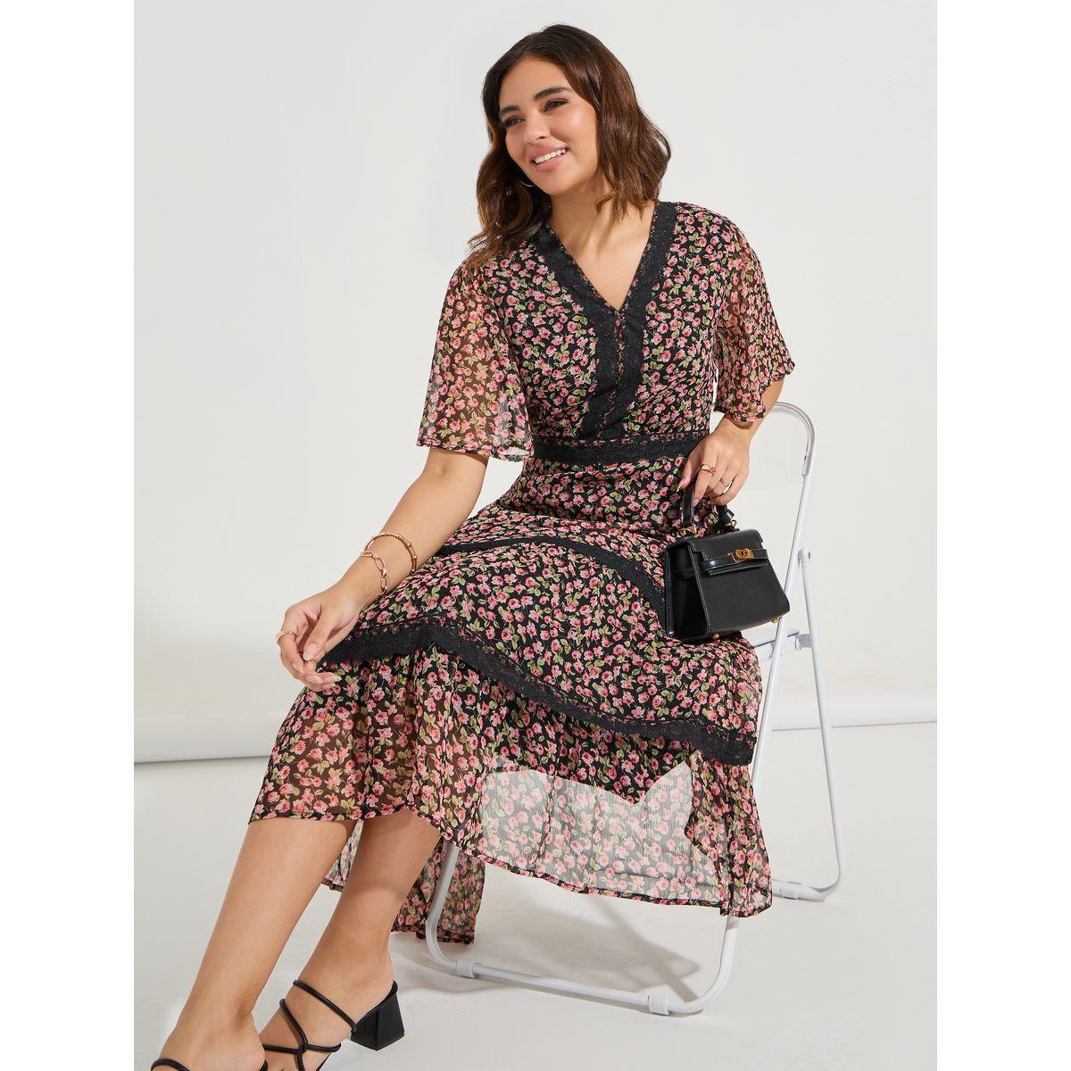 فستان ميدي مطبع بطبعة زهور-women-clothing-dresses-image-1