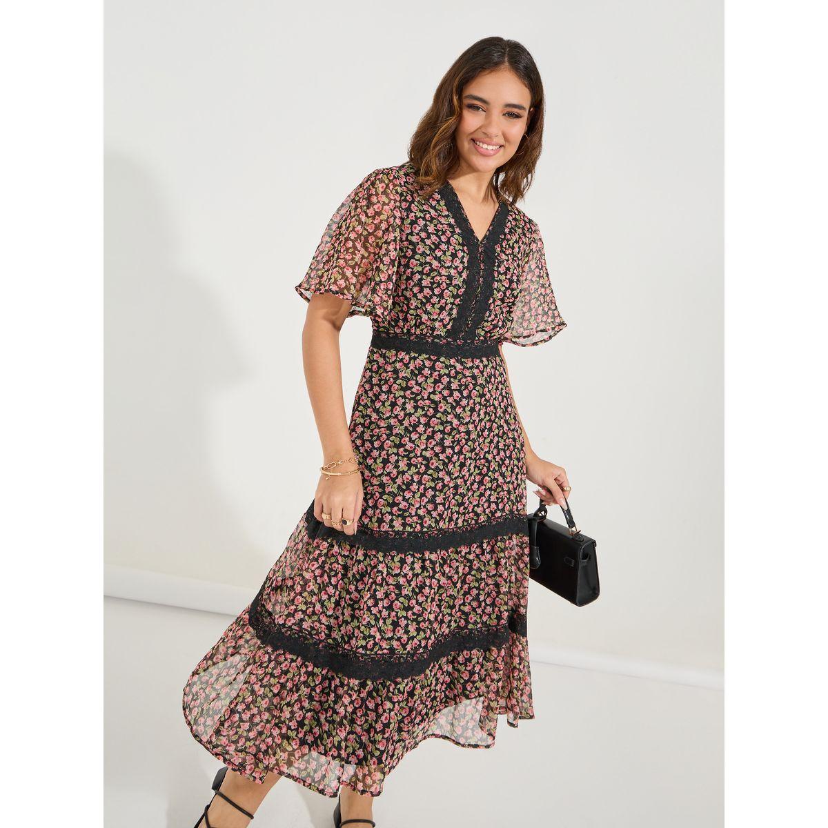 Styli Floral Print V Neck A Line Midi Dress-women-clothing-dresses-image-2