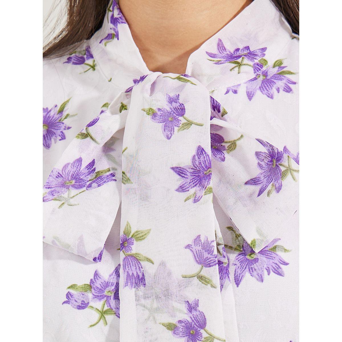 فستان ميدي بطبعة زهور مع ياقة بأربطة-women-clothing-dresses-image-4