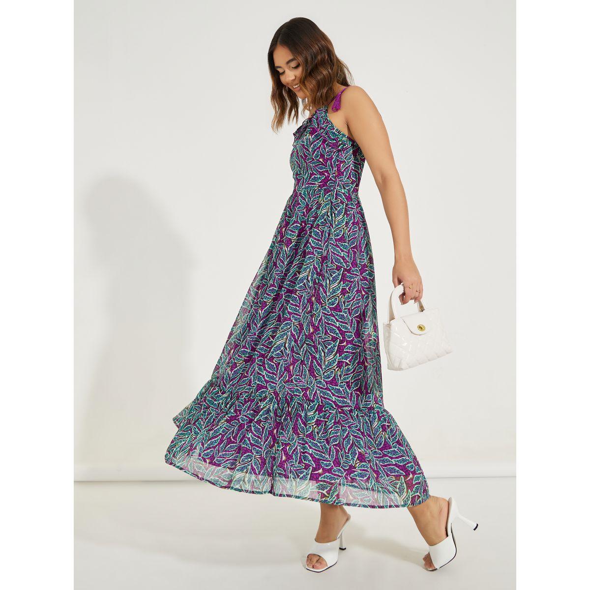 فستان طويل بحمالات وطبعة اوراق شجر-women-clothing-dresses-image-3