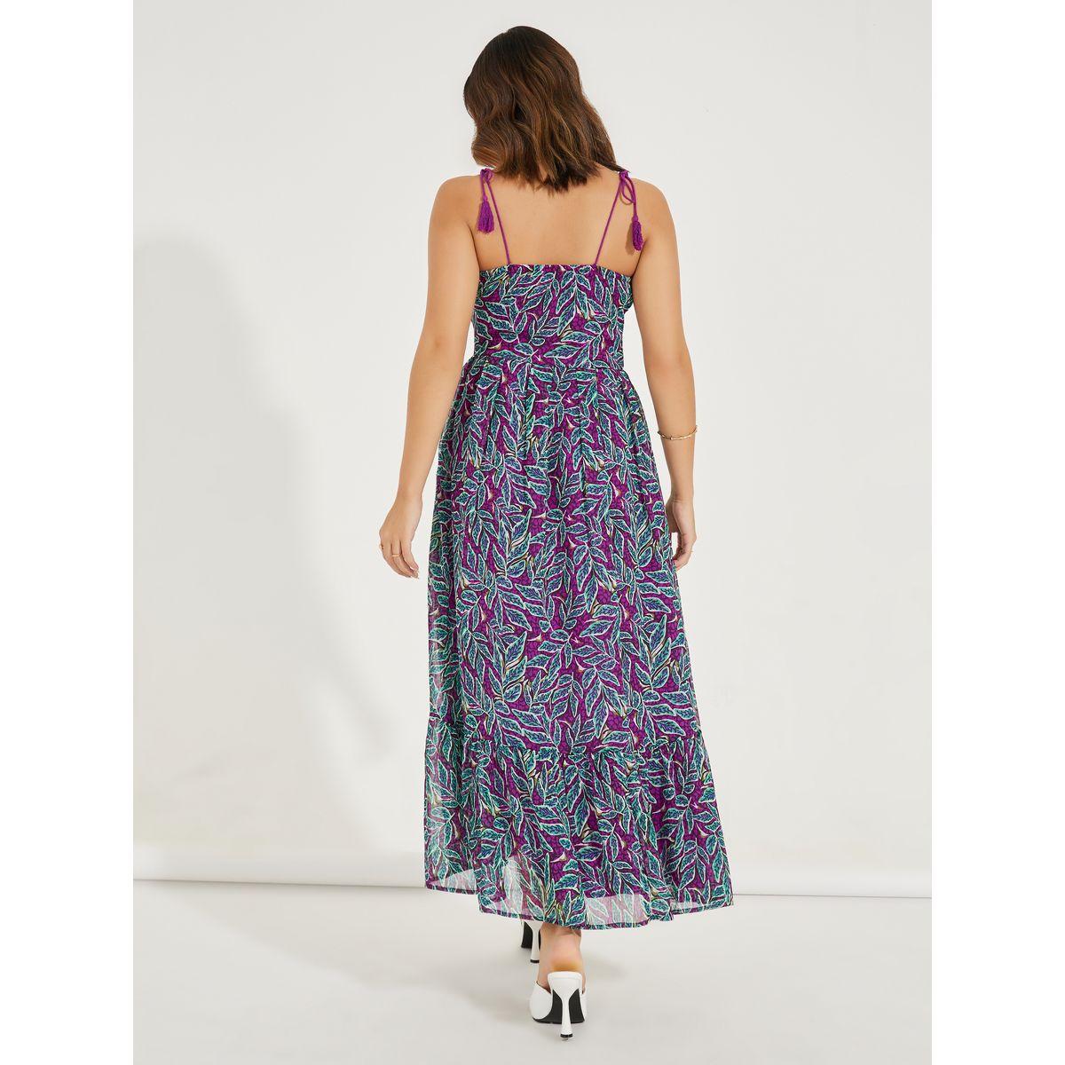 فستان طويل بحمالات وطبعة اوراق شجر-women-clothing-dresses-image-6