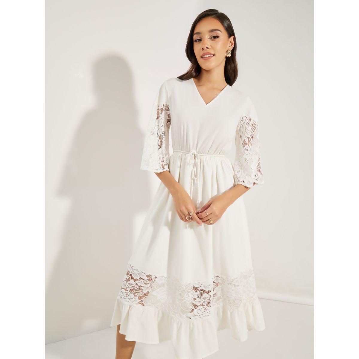 Styli Lace Insert Midi Dress with Tassel Tie Waist-women-clothing-dresses-image-1