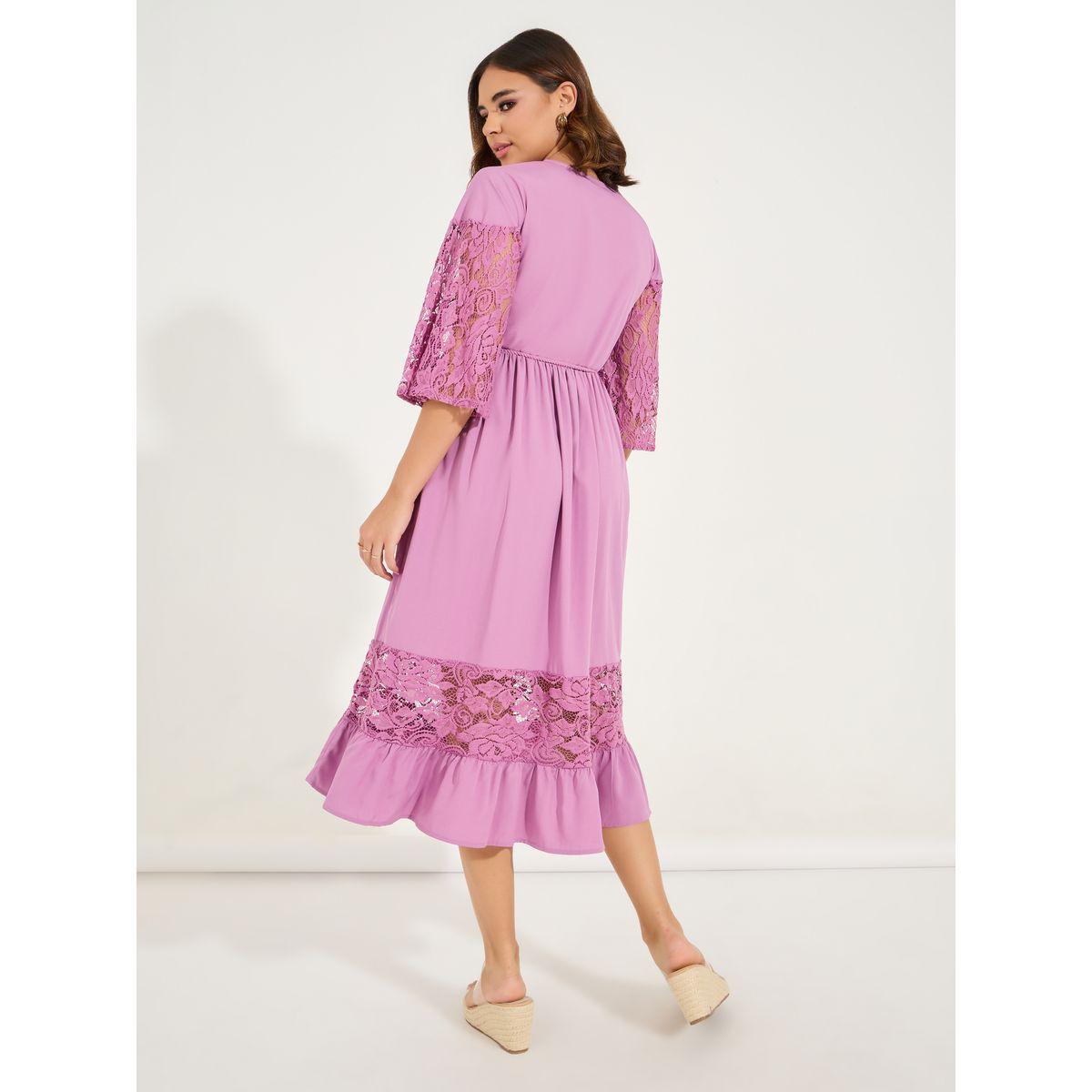 Styli Lace Insert Midi Dress with Tassel Tie Waist-women-clothing-dresses-image-6