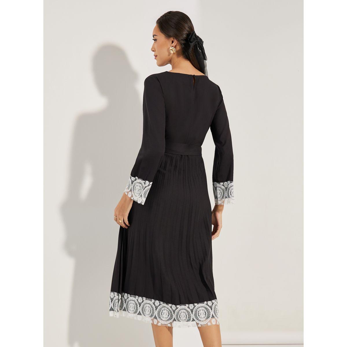 Styli Lace Insert Pleated Hem Midi Dress-women-clothing-dresses-image-5