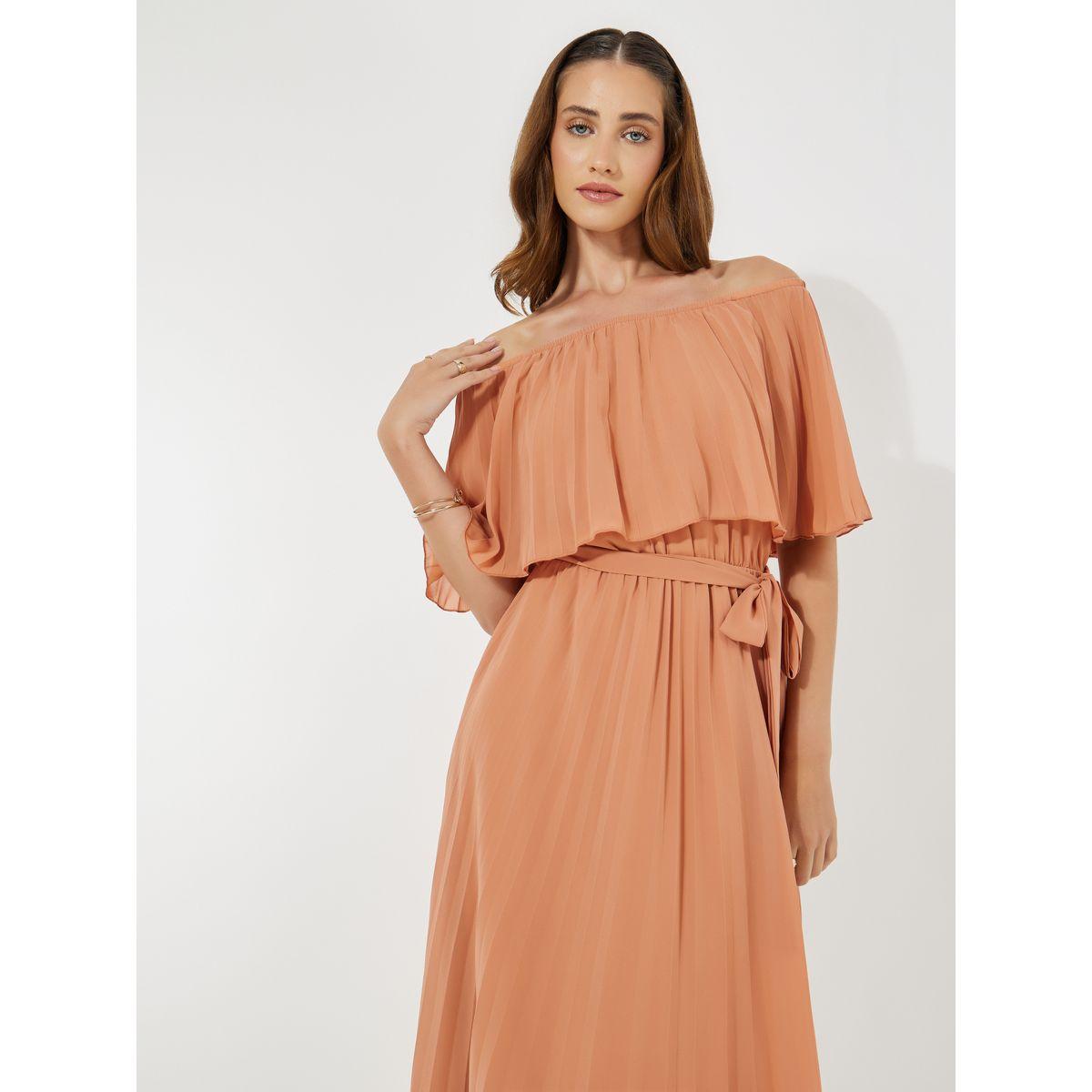 فستان ميدي باكتاف مكشوفة وكسرات-women-clothing-dresses-image-2