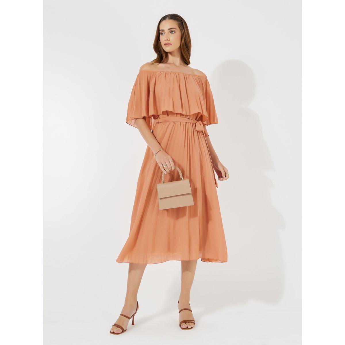Styli Pleated Overlay Off Shoulder Neck Midi Dress-women-clothing-dresses-image-4