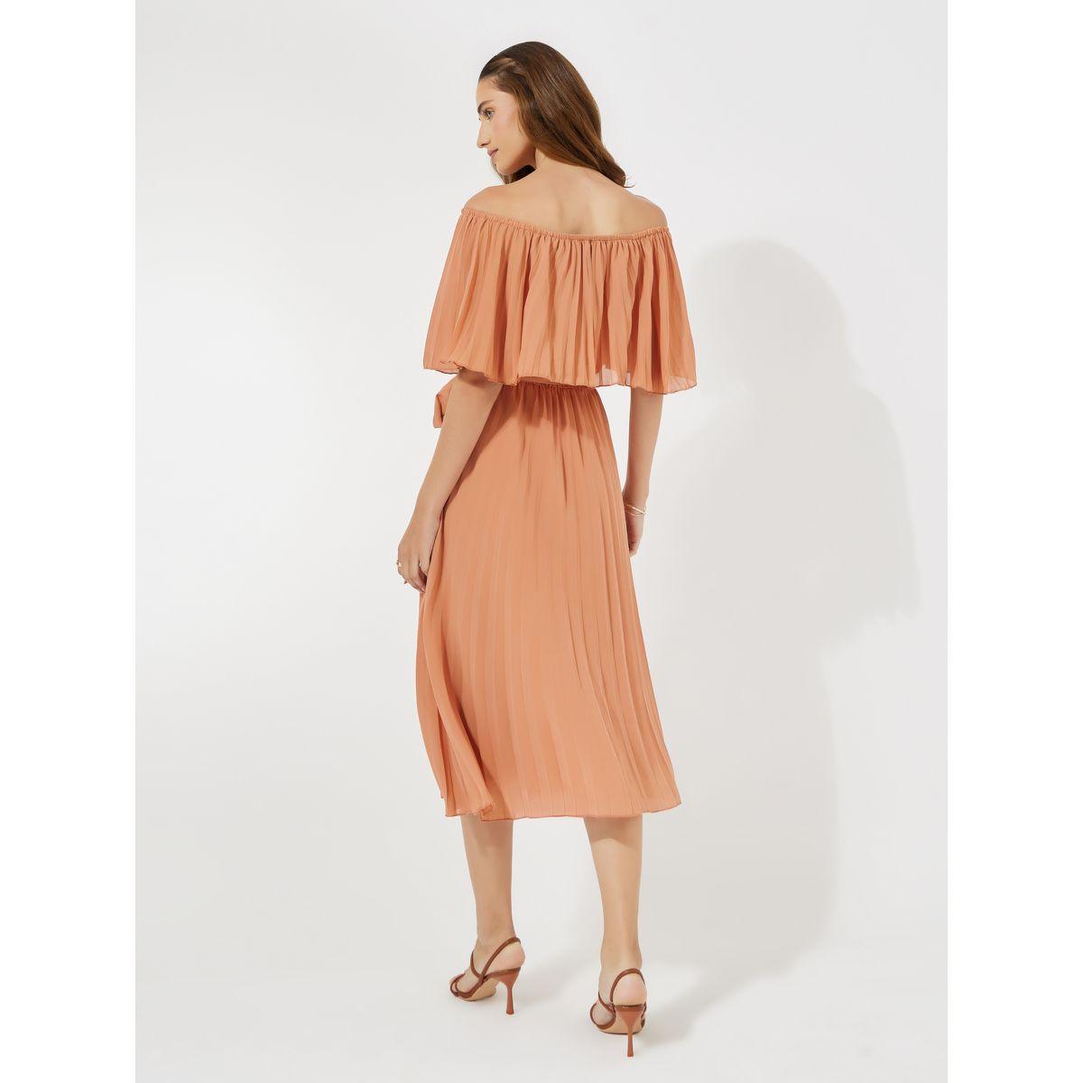 Styli Pleated Overlay Off Shoulder Neck Midi Dress-women-clothing-dresses-image-6