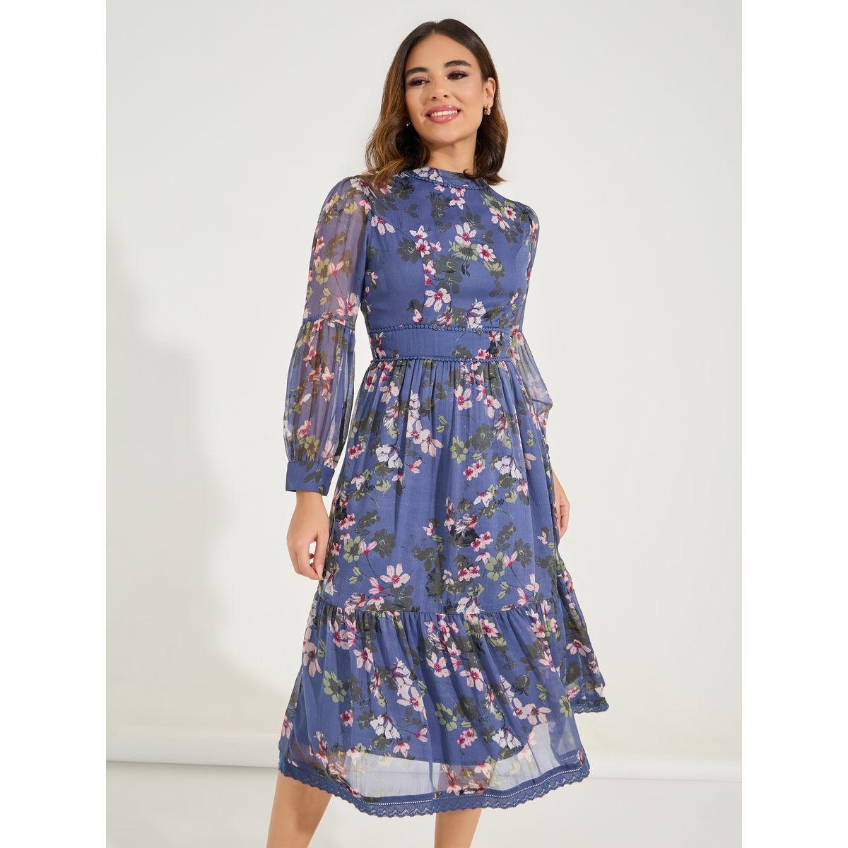 فستان ميدي مطبع بزهور مع كسرات-women-clothing-dresses-image-2