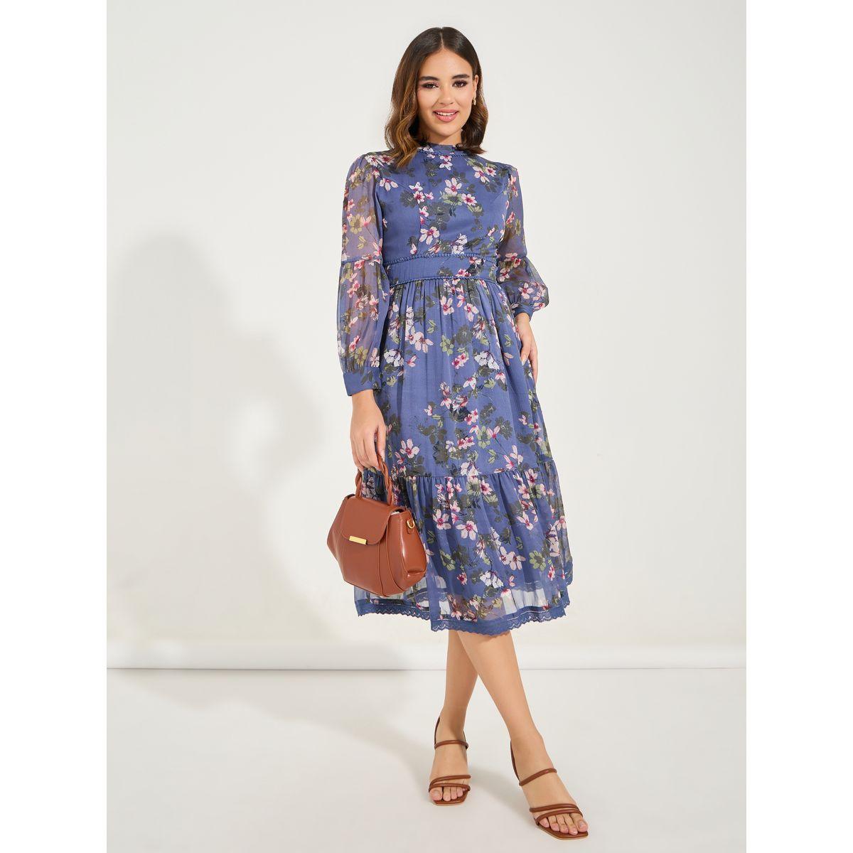 فستان ميدي مطبع بزهور مع كسرات-women-clothing-dresses-image-4