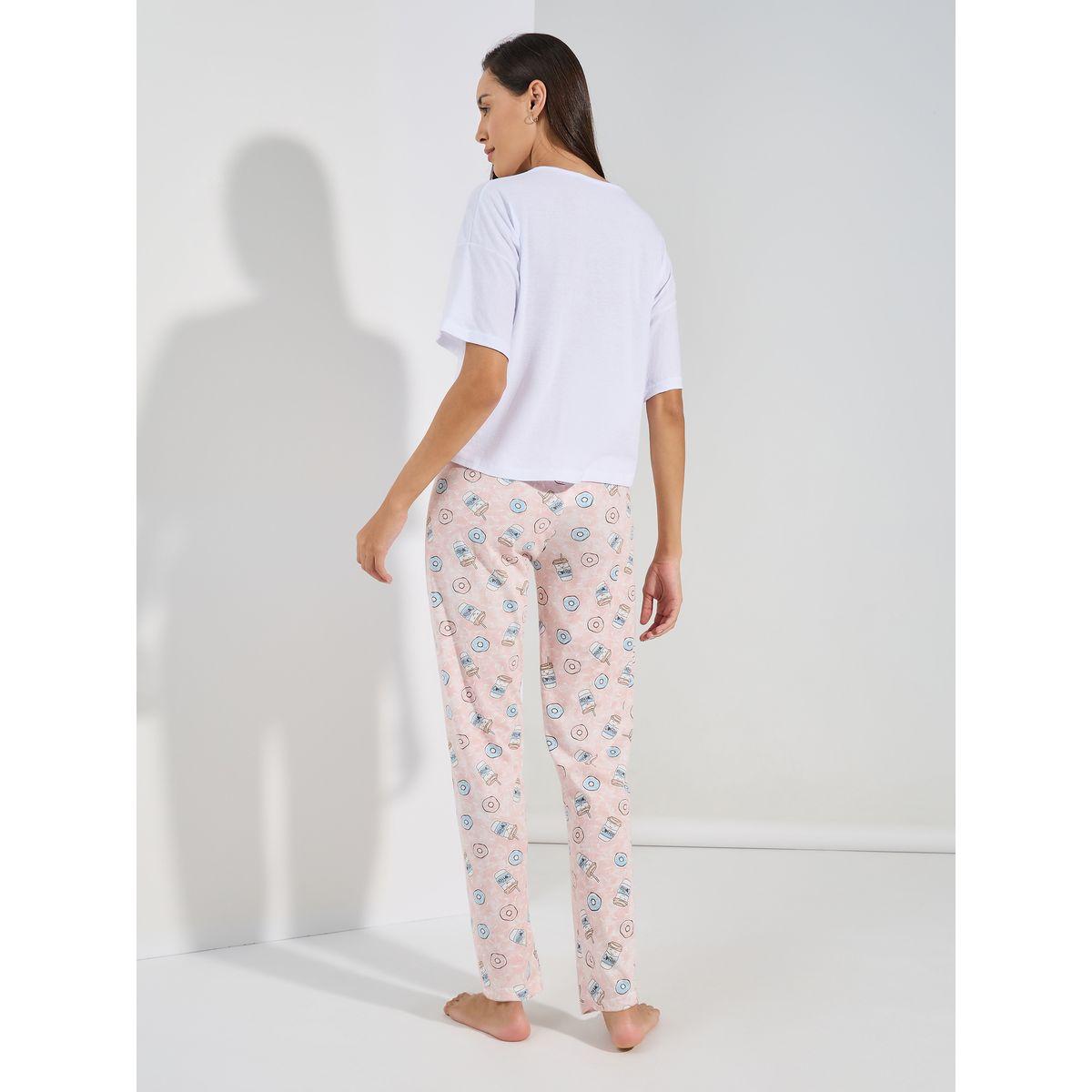 Styli Unwind Donut Graphic Drop Shoulder T-Shirt & AOP Pyjama Set-women-clothing-nightwear-pyjamas-longsets-image-6