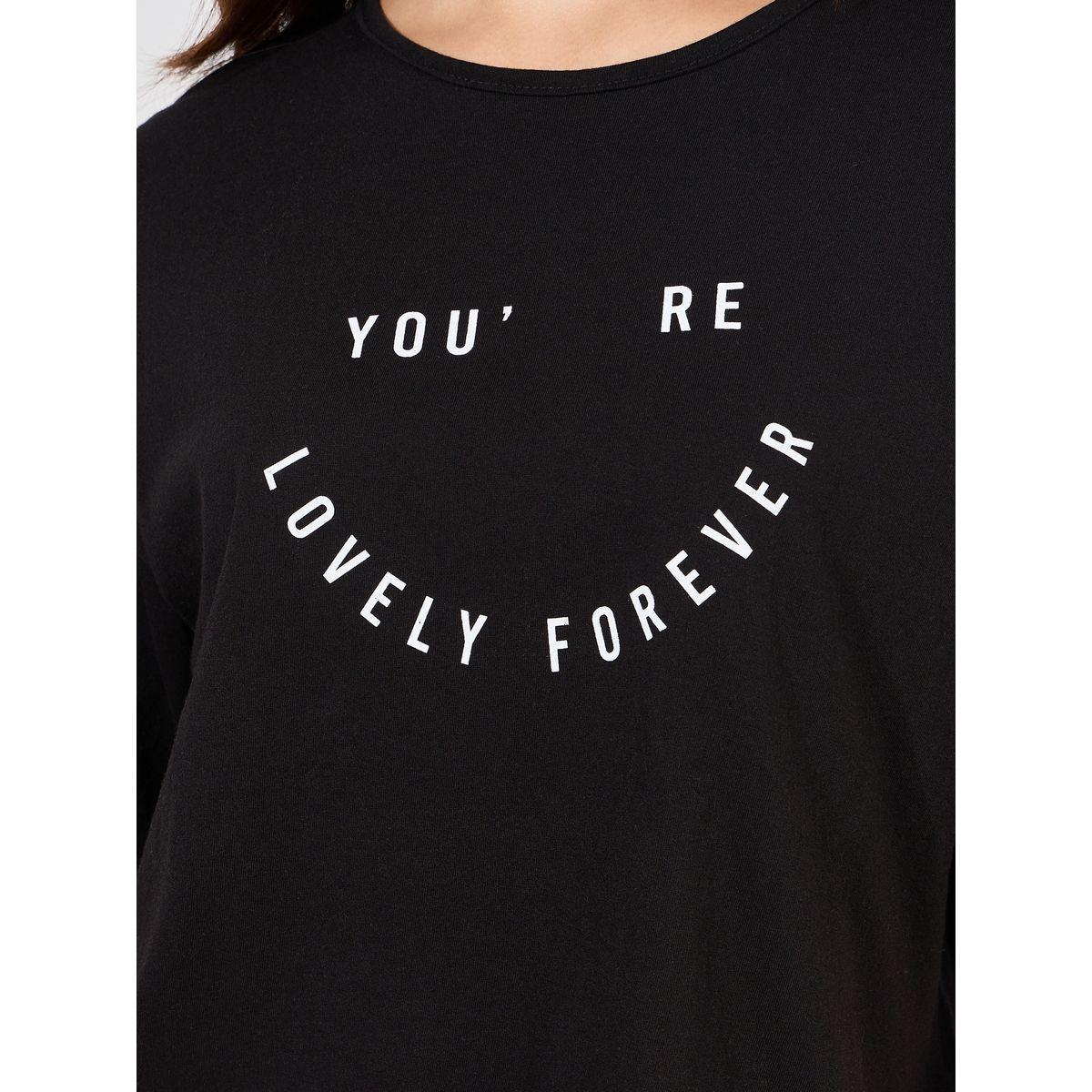 Styli Unwind Slogan Drop Shoulder T-Shirt & Spot AOP Pyjama, Eye Mask Set-women-clothing-nightwear-pyjamas-longsets-image-4