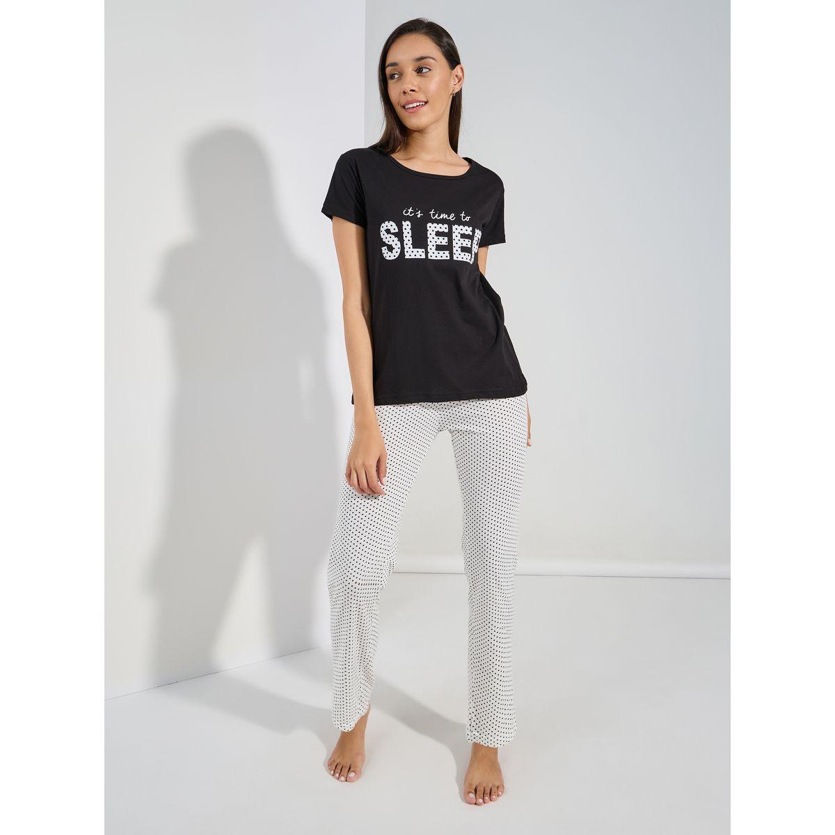 Styli Unwind Time to Sleep Slogan T-Shirt & AOP Pyjama Set-women-clothing-nightwear-pyjamas-longsets-image-2
