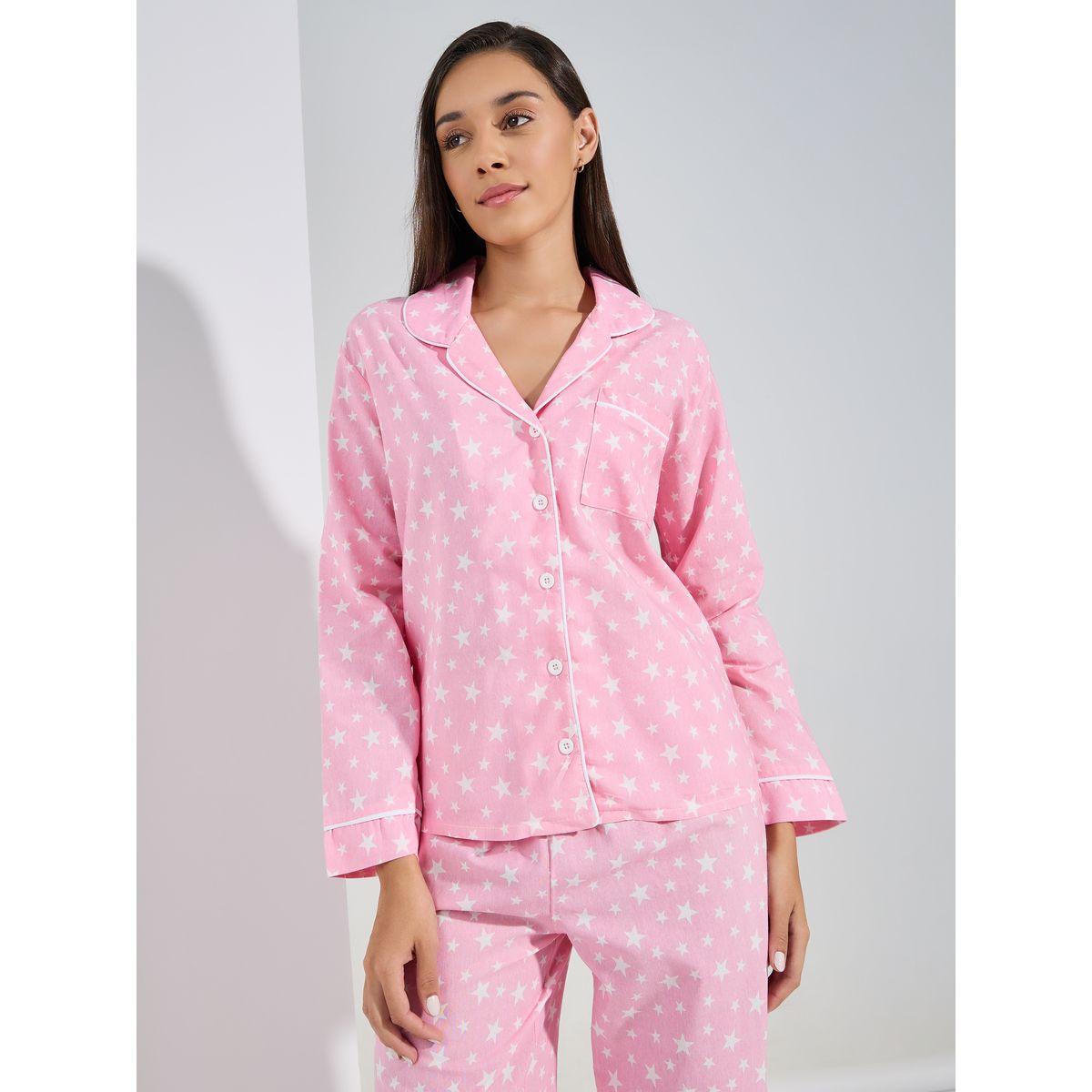 Styli Unwind Cotton Linen Star AOP Shirt & Pyjama Set-women-clothing-nightwear-pyjamas-longsets-image-3