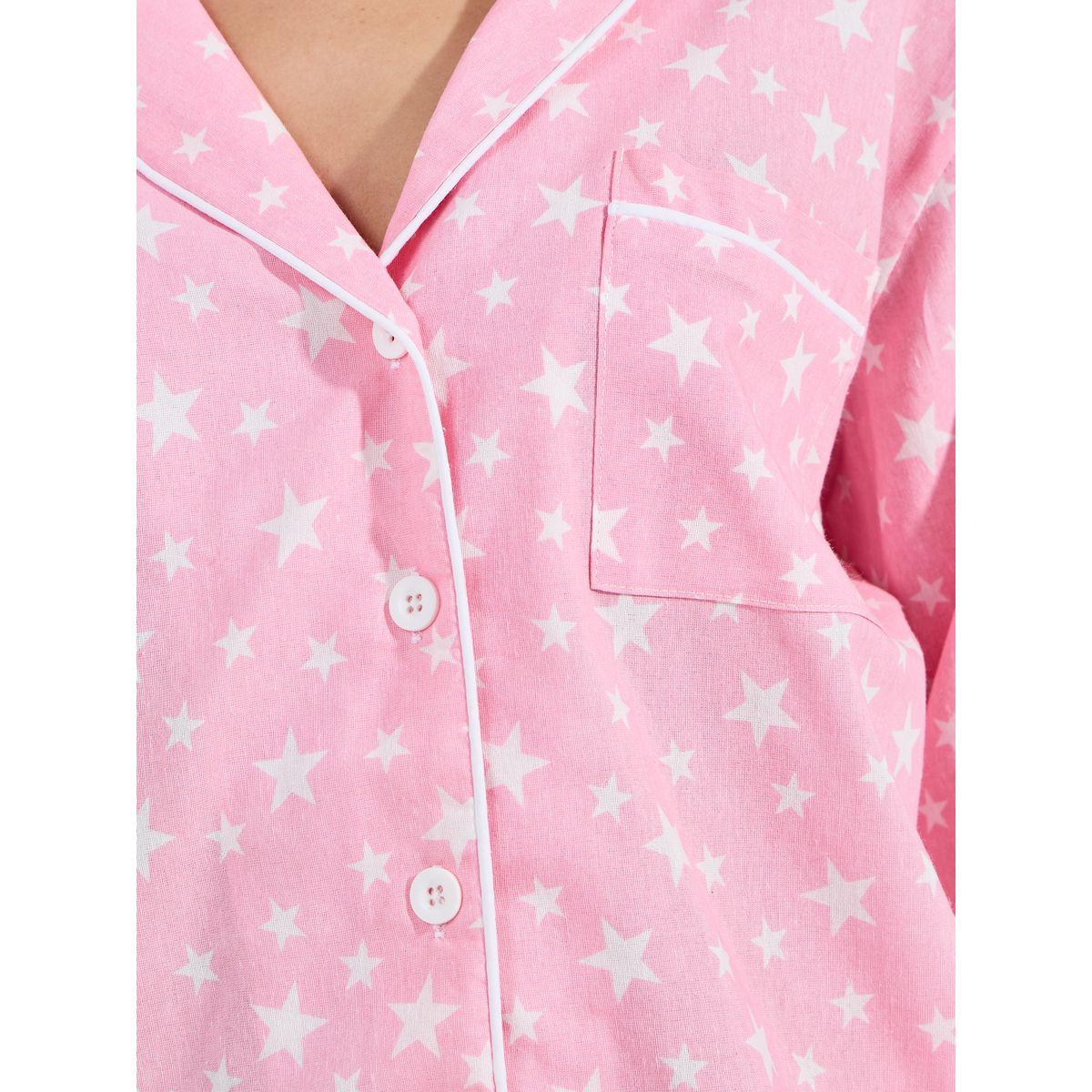 Styli Unwind Cotton Linen Star AOP Shirt & Pyjama Set-women-clothing-nightwear-pyjamas-longsets-image-4