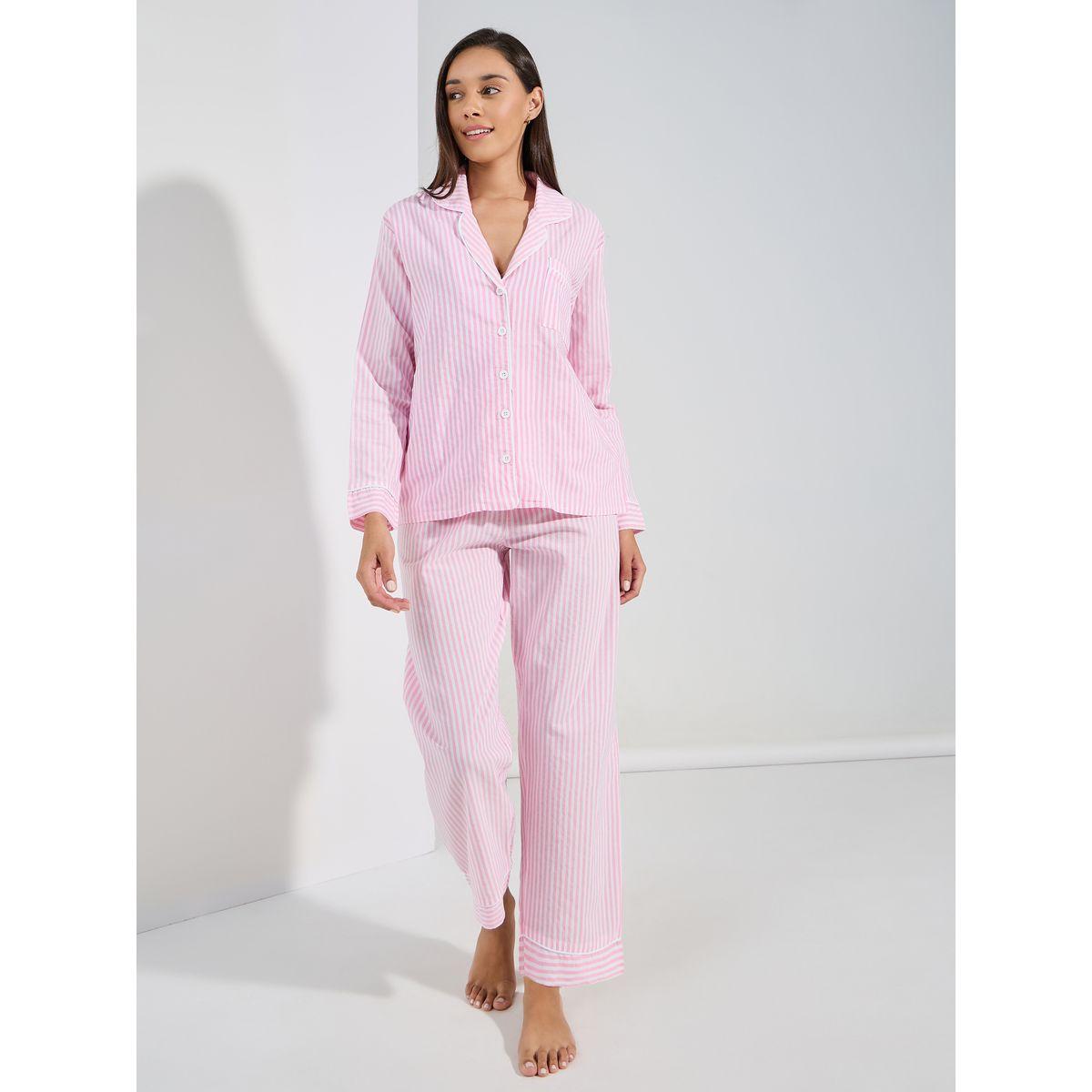 Styli Unwind Cotton Linen Striped Shirt & Pyjama Set-women-clothing-nightwear-pyjamas-longsets-image-2