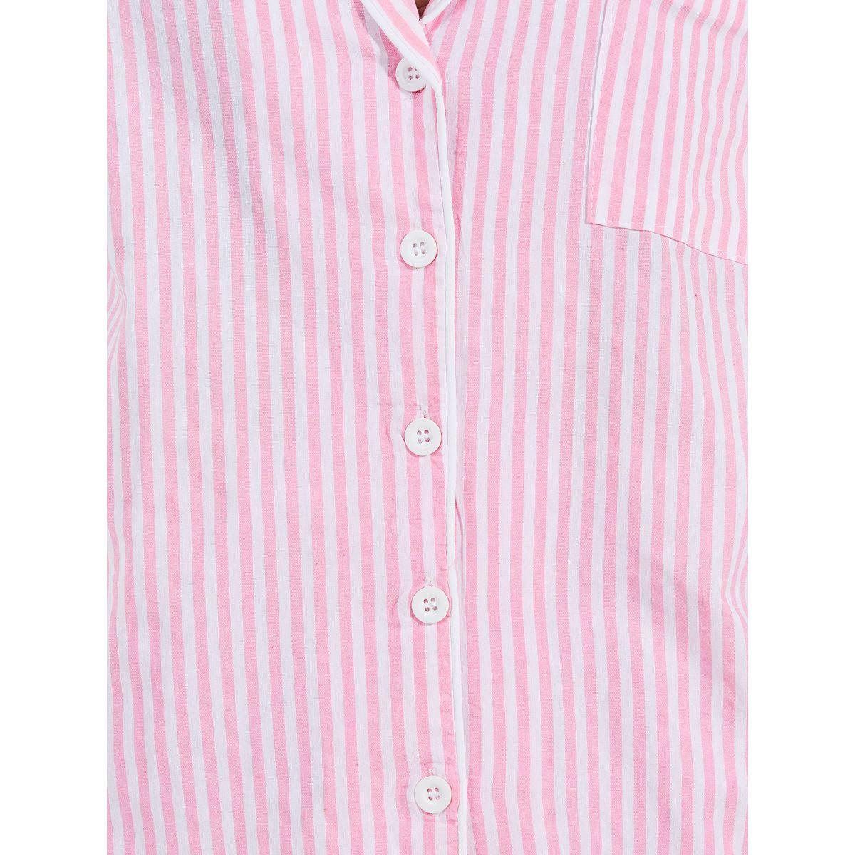 Styli Unwind Cotton Linen Striped Shirt & Pyjama Set-women-clothing-nightwear-pyjamas-longsets-image-4