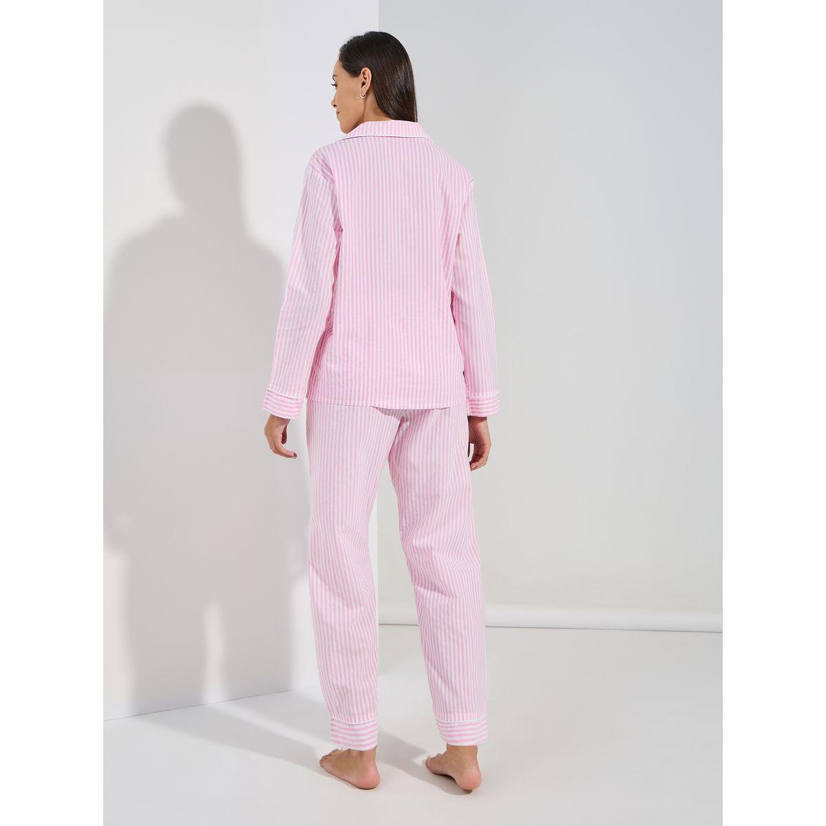 Styli Unwind Cotton Linen Striped Shirt & Pyjama Set-women-clothing-nightwear-pyjamas-longsets-image-6