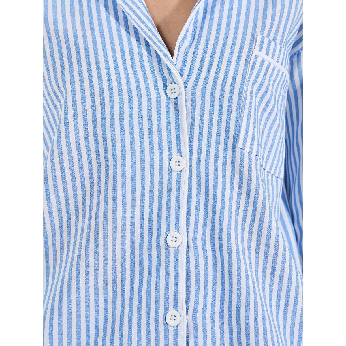 Styli Unwind Cotton Linen Striped Shirt & Pyjama Set-women-clothing-nightwear-pyjamas-longsets-image-3
