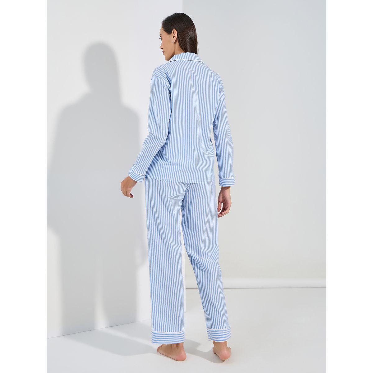 Styli Unwind Cotton Linen Striped Shirt & Pyjama Set-women-clothing-nightwear-pyjamas-longsets-image-5
