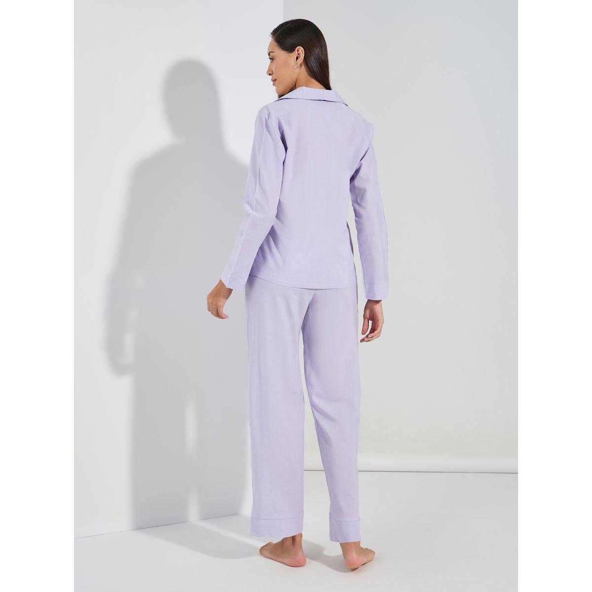 Styli Unwind Cotton Linen Solid Long Sleeves Shirt & Pyjama Set-women-clothing-nightwear-pyjamas-longsets-image-5