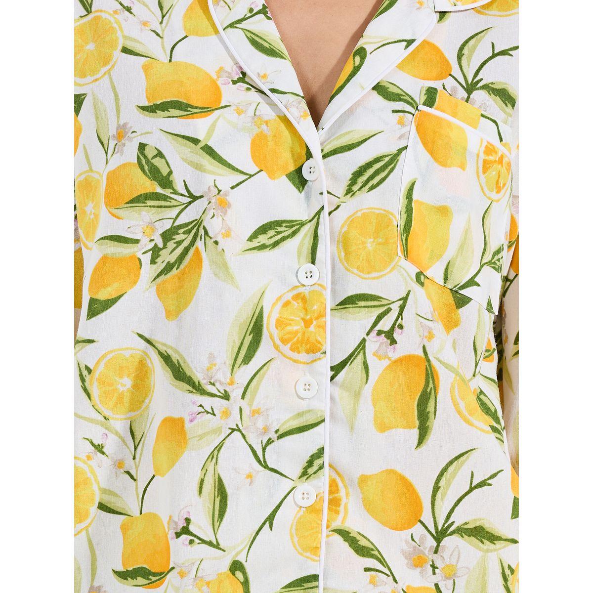 Styli Unwind Cotton Linen Lemon Print Shirt & Pyjama Set-women-clothing-nightwear-pyjamas-longsets-image-3