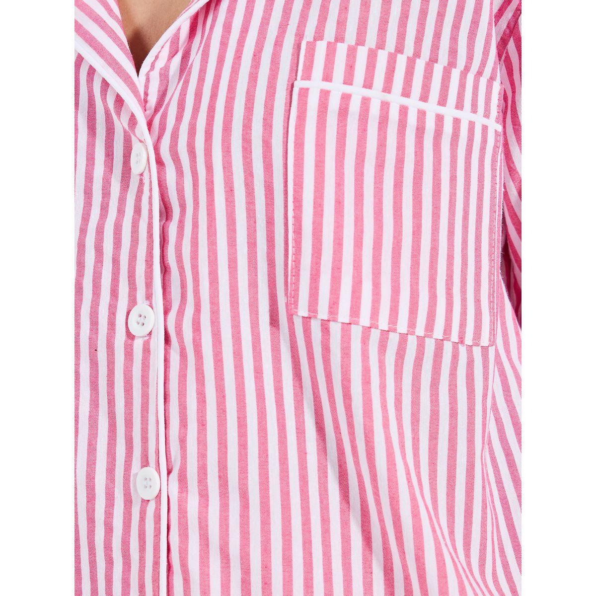 Styli Unwind Cotton Linen Stripe Button Through Shirt & Shorts Set-women-clothing-nightwear-pyjamas-shortsets-image-3