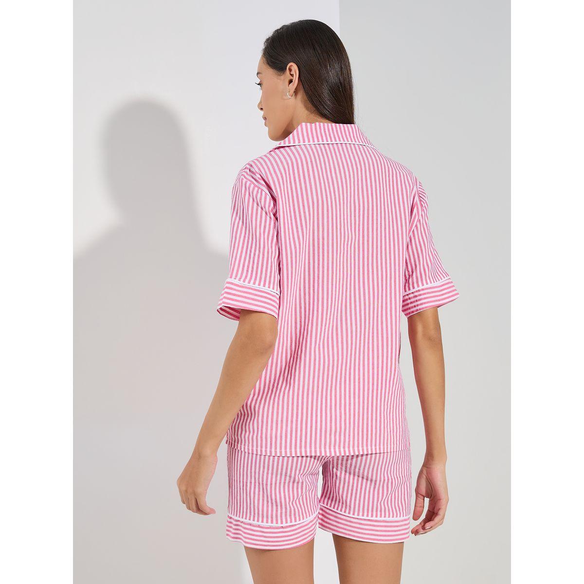 Styli Unwind Cotton Linen Stripe Button Through Shirt & Shorts Set-women-clothing-nightwear-pyjamas-shortsets-image-5
