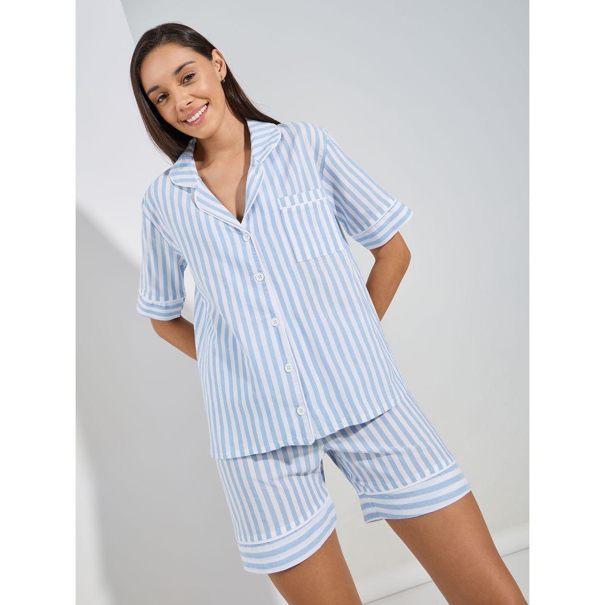 مجموعة من شورت وبلوزة بازرار غلق-women-clothing-nightwear-pyjamas-shortsets-image-1