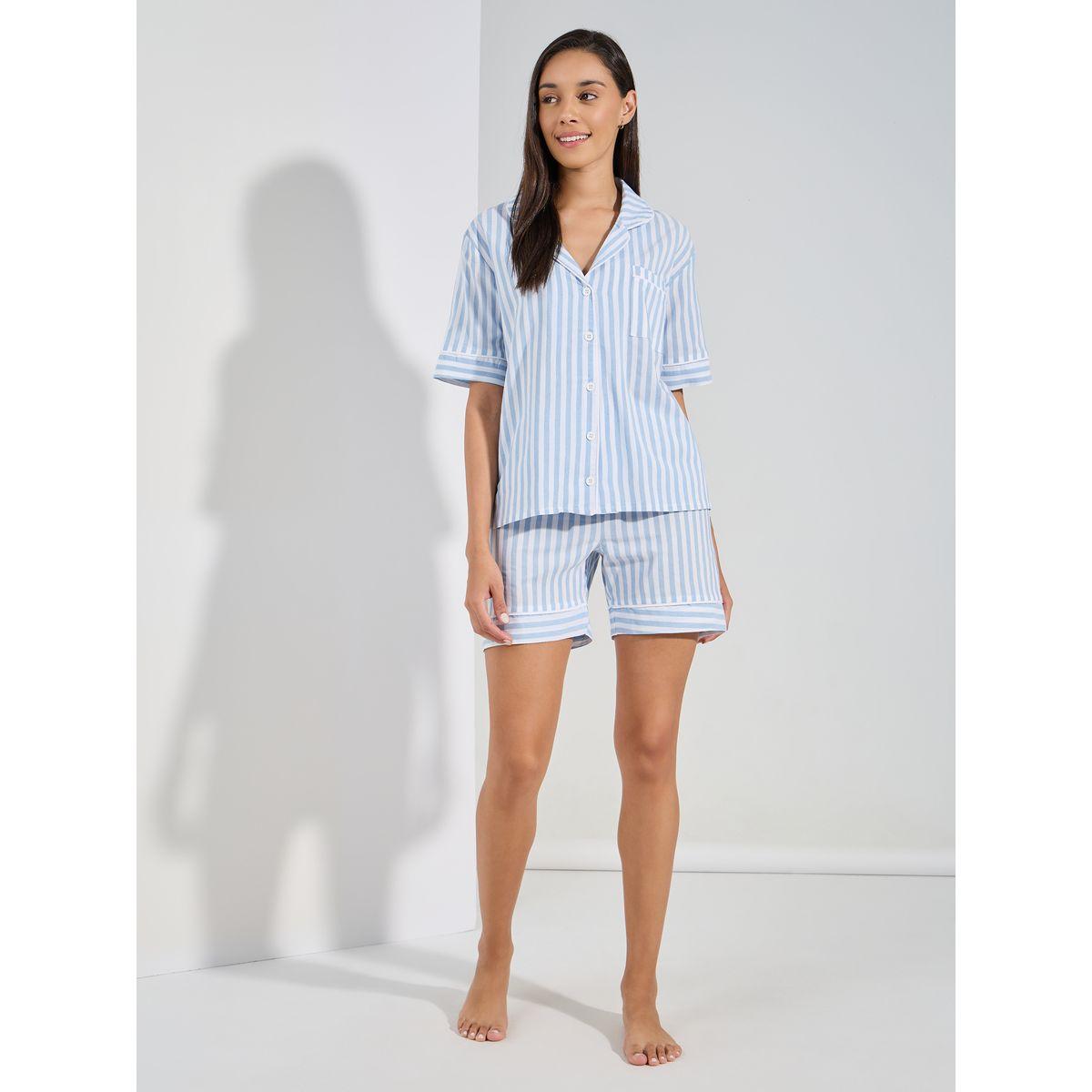 مجموعة من شورت وبلوزة بازرار غلق-women-clothing-nightwear-pyjamas-shortsets-image-2