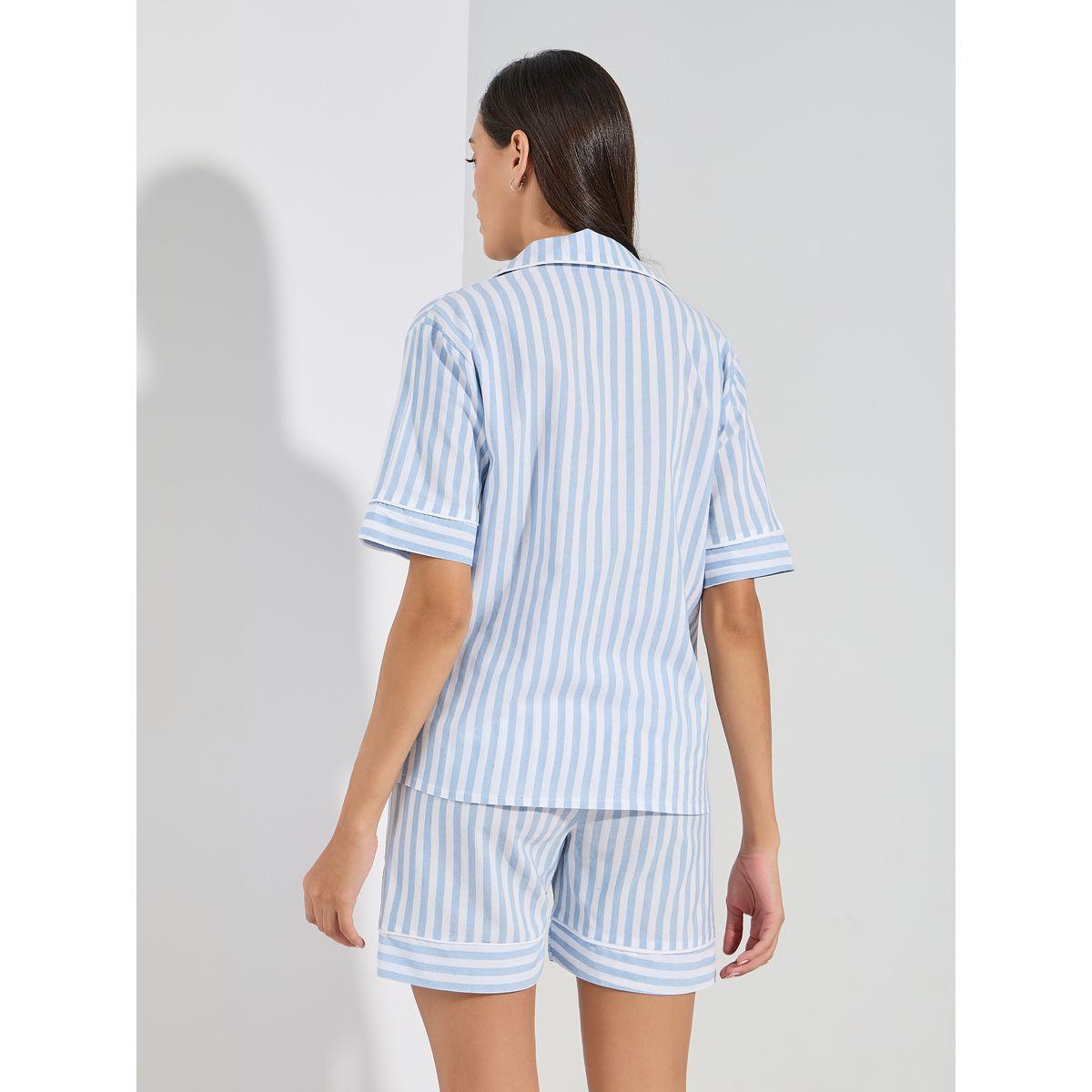 Styli Unwind Cotton Linen Stripe Button Through Shirt & Shorts Set-women-clothing-nightwear-pyjamas-shortsets-image-5