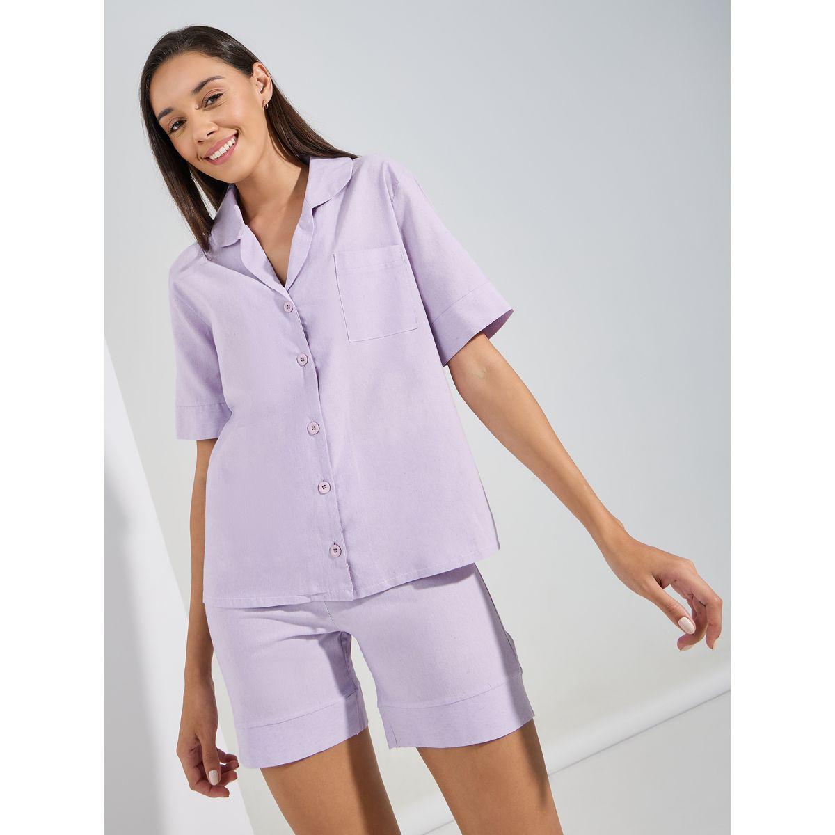 مجموعة من شورت وبلوزة بازرار غلق-women-clothing-nightwear-pyjamas-shortsets-image-5