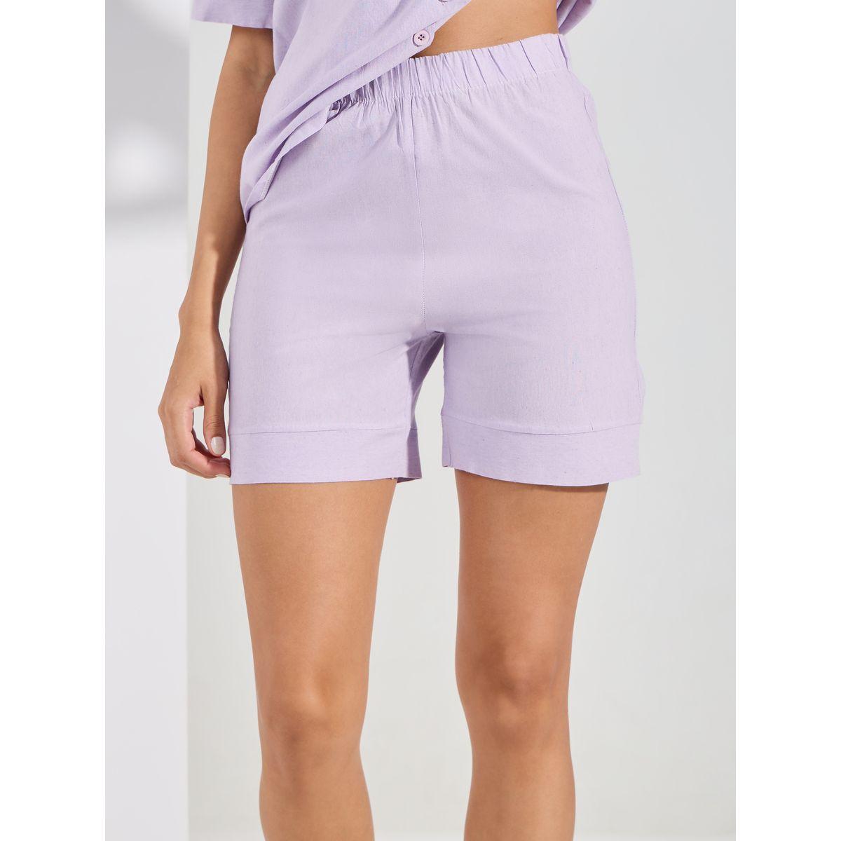 Styli Unwind Cotton Linen Solid Button Through Shirt & Shorts Set-women-clothing-nightwear-pyjamas-shortsets-image-4