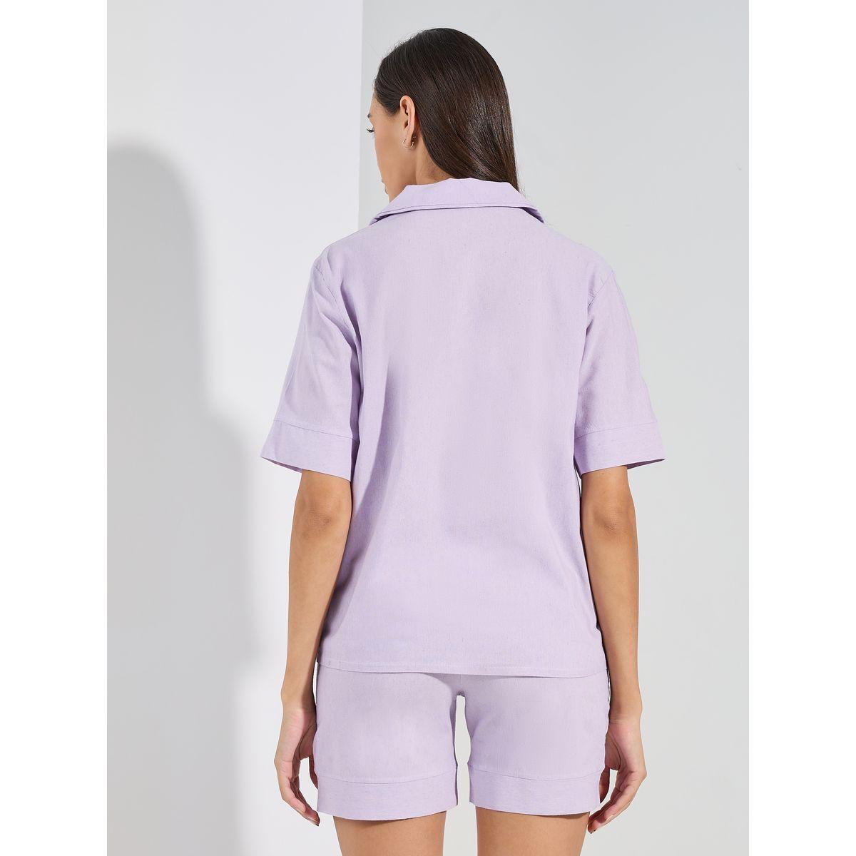 Styli Unwind Cotton Linen Solid Button Through Shirt & Shorts Set-women-clothing-nightwear-pyjamas-shortsets-image-5