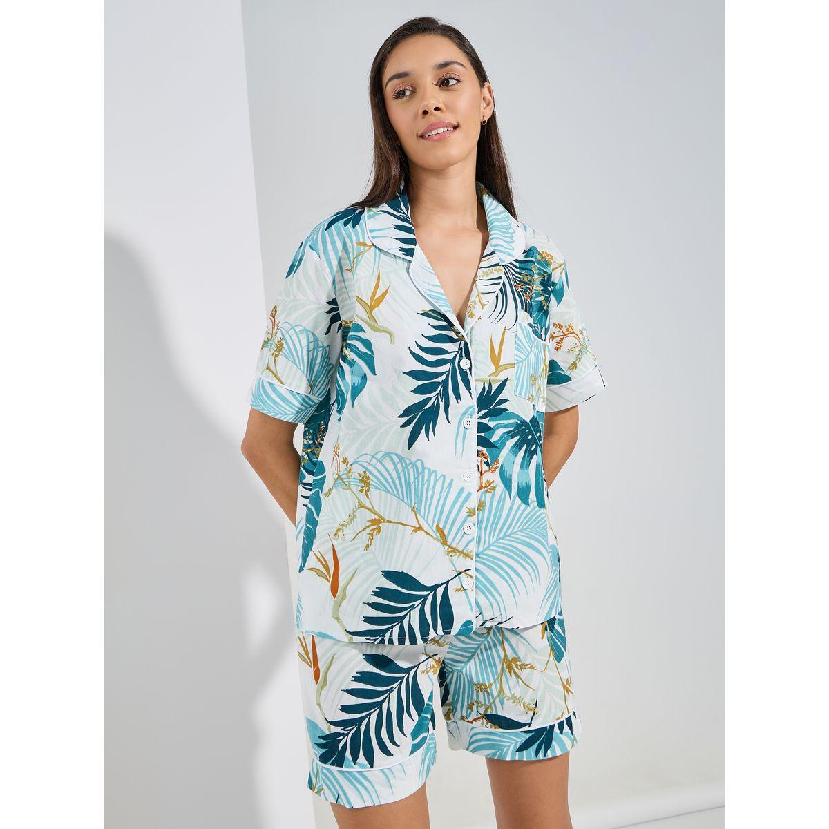 مجموعة من شورت وبلوزة بازرار غلق-women-clothing-nightwear-pyjamas-shortsets-image-1