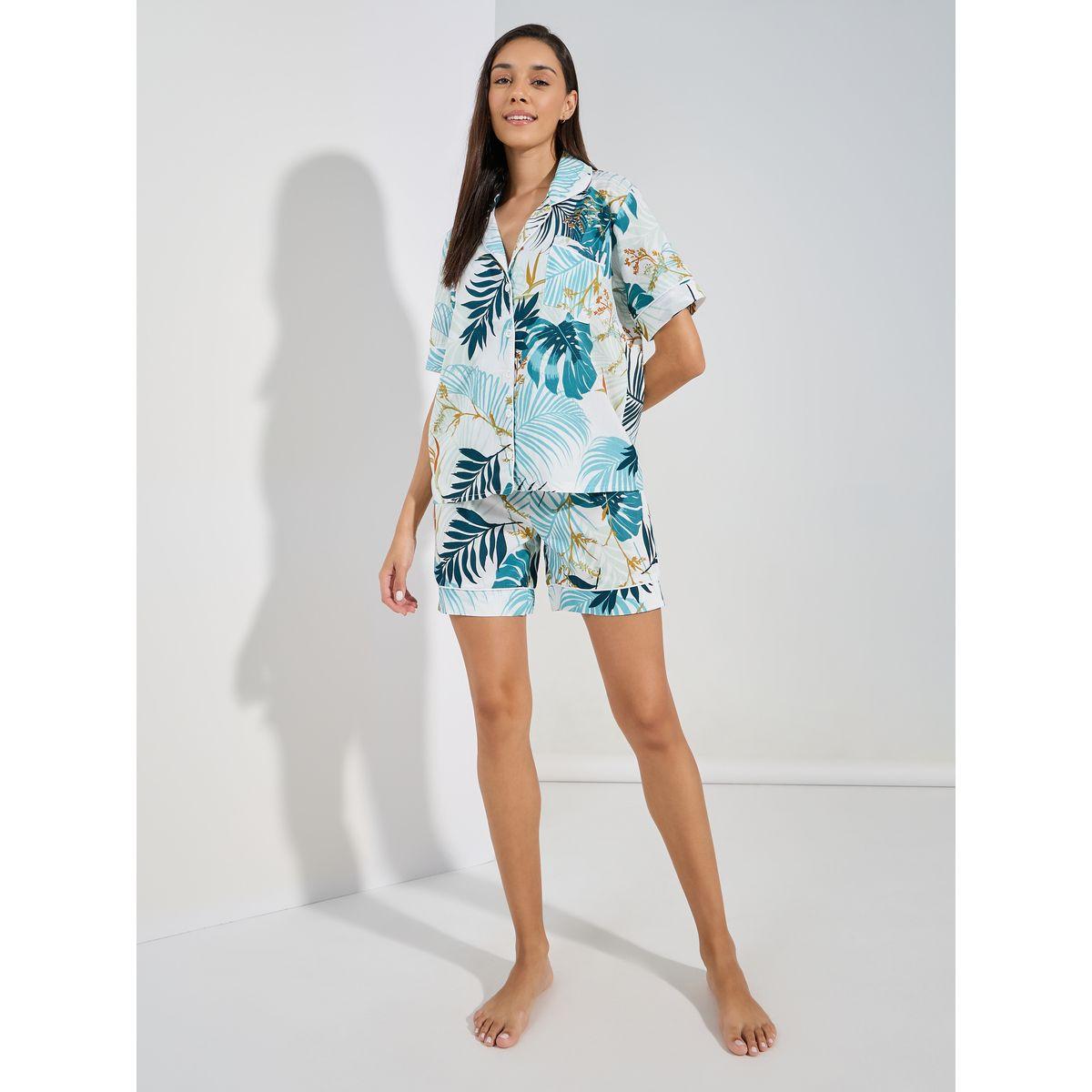 مجموعة من شورت وبلوزة بازرار غلق-women-clothing-nightwear-pyjamas-shortsets-image-2