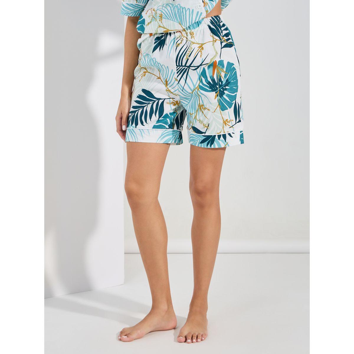 Styli Unwind Cotton Linen Tropical AOP Buttoned Shirt & Shorts Set-women-clothing-nightwear-pyjamas-shortsets-image-4