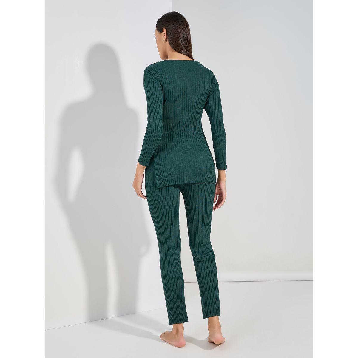 Styli Unwind Rib Side Slit Detail Longline Top & Trousers Lounge Set-women-clothing-coordsets-image-5