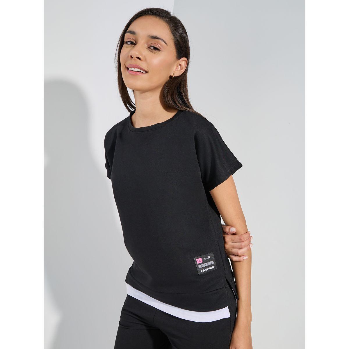 Styli Unwind Contrast Hem & Patch Top & Trousers Lounge Set-women-clothing-coordsets-image-2