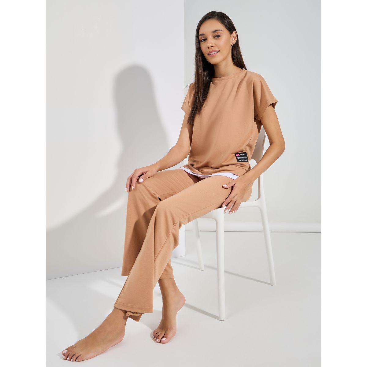 مجموعة من بنطال مع بلوزة بحافة مُتباينة-women-clothing-coordsets-image-1