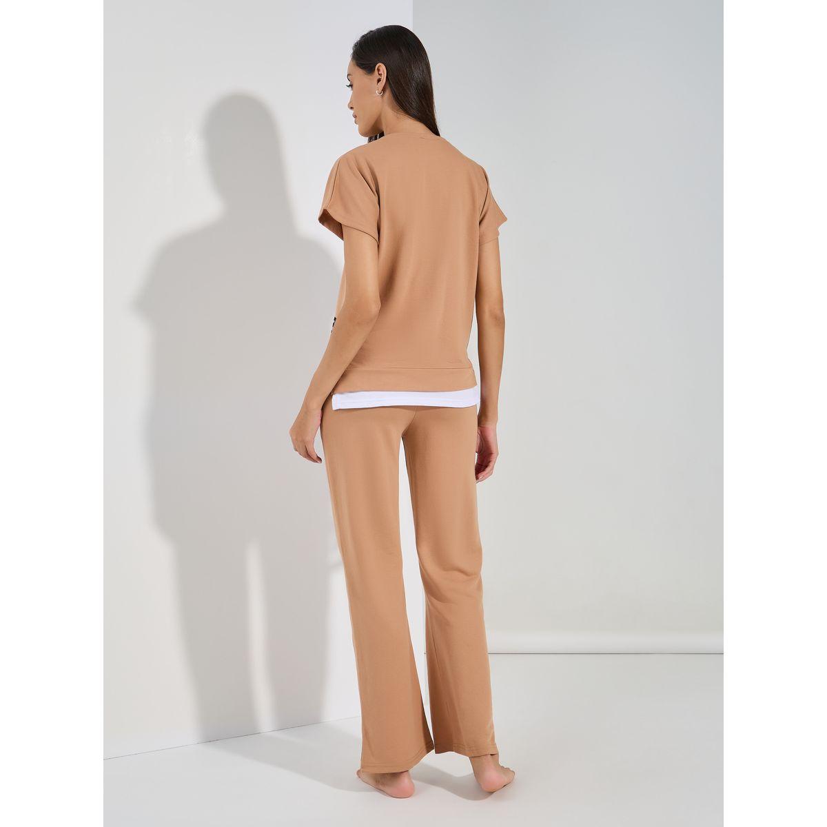 مجموعة من بنطال مع بلوزة بحافة مُتباينة-women-clothing-coordsets-image-6