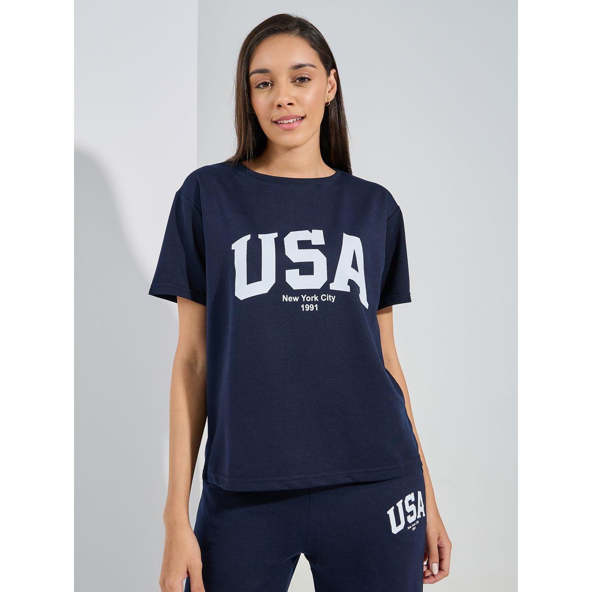 Styli Unwind USA Graphic Short Sleeves Top & Joggers Lounge Set-women-clothing-coordsets-image-3