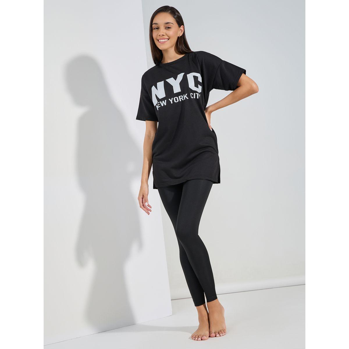 مجموعة من ليقنز مع تيشيرت مطبع بكتابة-women-clothing-coordsets-image-2